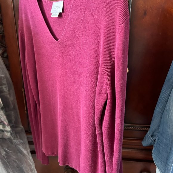 EUC Ann Taylor Loft Silk Fuchsia V-Neck Sweater - Picture 5 of 8